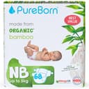 PureBorn Eco biologische bamboe luiers, maat Newborn <5 kg, 68 luiers, hypoallergeen, ultrazacht, milieuvriendelijk, assorti-print, natheidsindicator