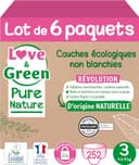 Love & Green Pure Nature Eco-luiers, ongebleekt, T3 x 42 cm, 4-9 kg, 252 stuks